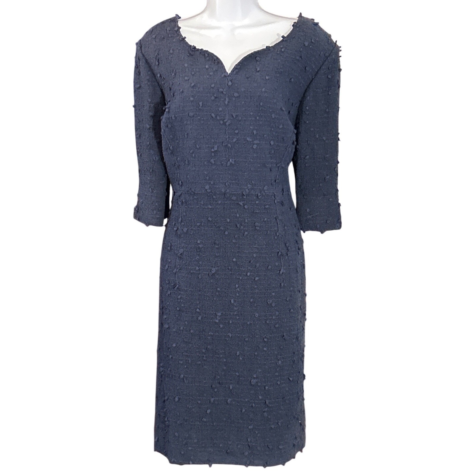 Vintage Lourdes Chavez Sheath Dress Navy Blue Textured Quiet Luxury Professional