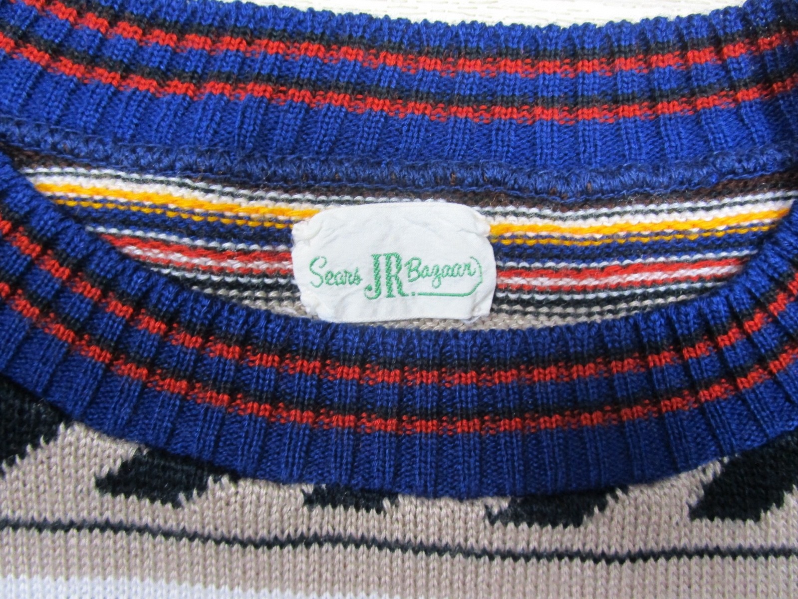Vintage 60s Sears JR Bazaar Sweater Womens (L) Long Bishop Sleeve Blue Boho MCM