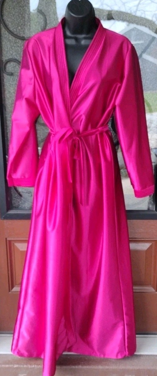VtG 70s Di Carlo Of California Hot Pink Robe Lingerie Liquid Satin Nylon Large