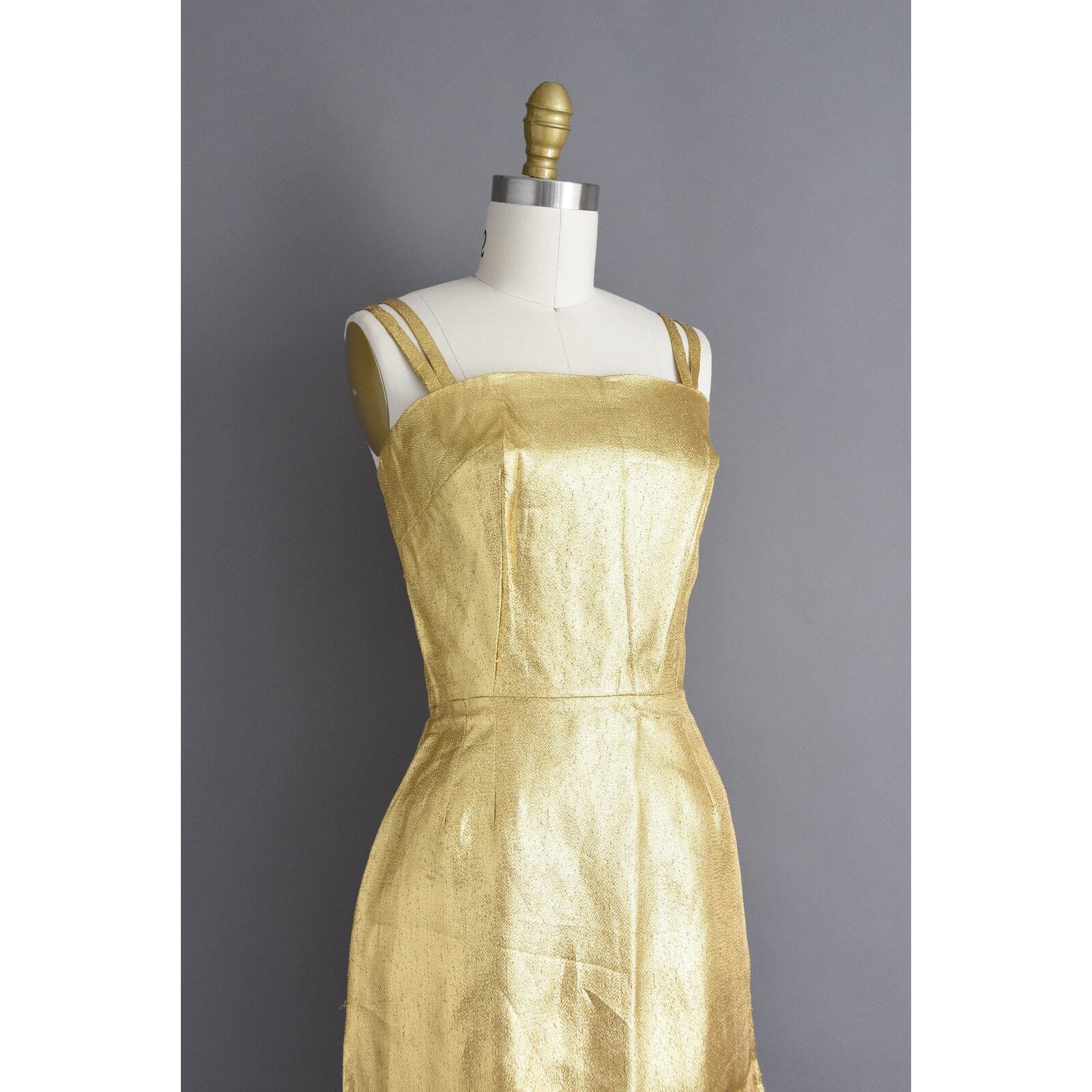 vintage 1950s 50s Gold Bombshell Wiggle Dress | XS Small