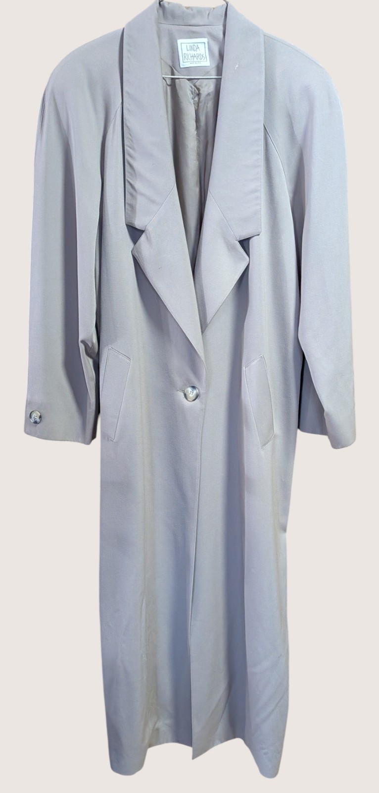 VTG Linda Richards Beige Womens Wool Trench Coat Button Front Duster USA Size 12