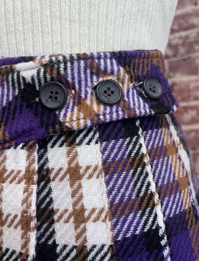 70s Vintage Ultra Mod Plaid A-Line Mini Skirt Purple Size 26.5” Waist