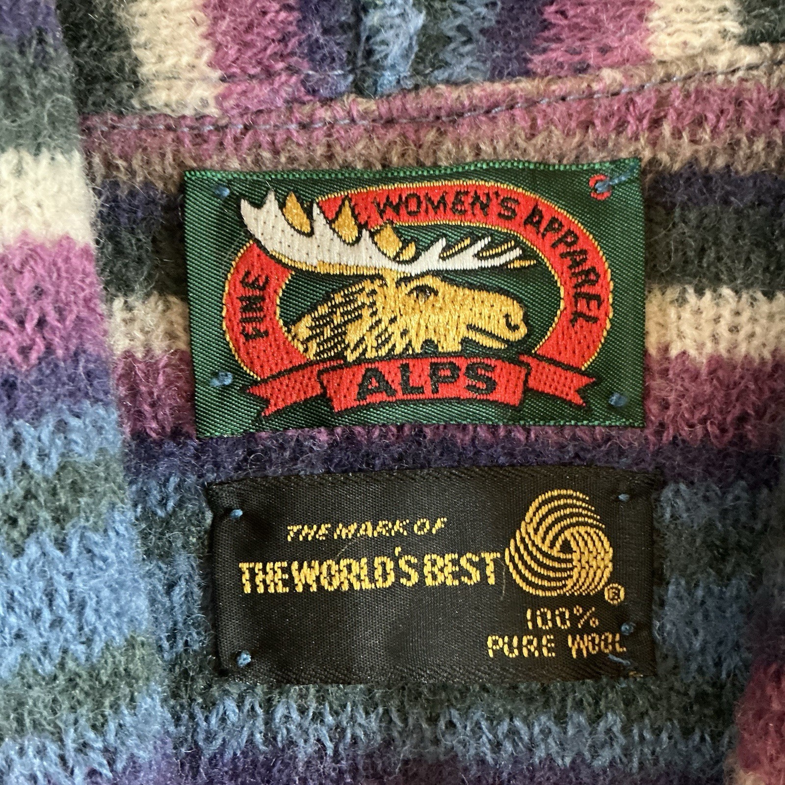 VINTAGE Alps Wool Cardigan Sweater Southwestern Aztec Shawl Collar Size L #19C6