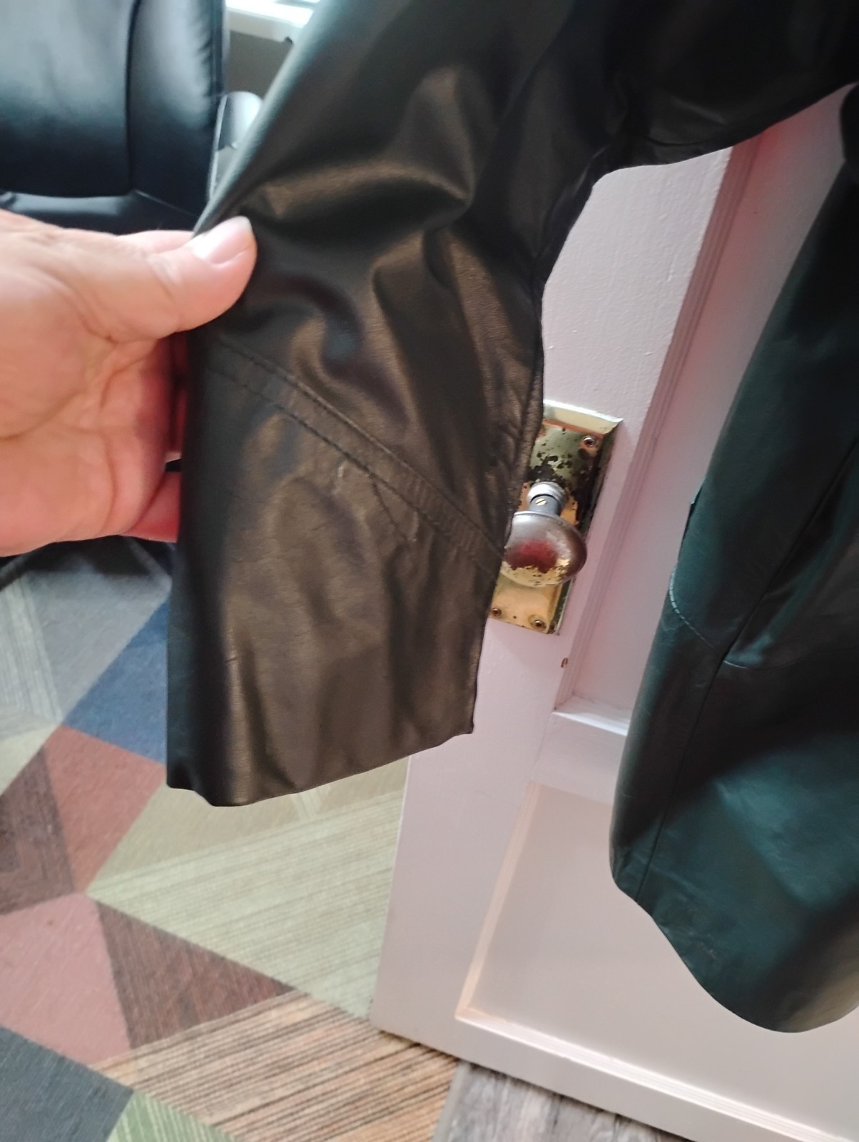 Vintage 80s Harbor Dark Green Leather Jacket Oversized Shawl Collar Coat Medium