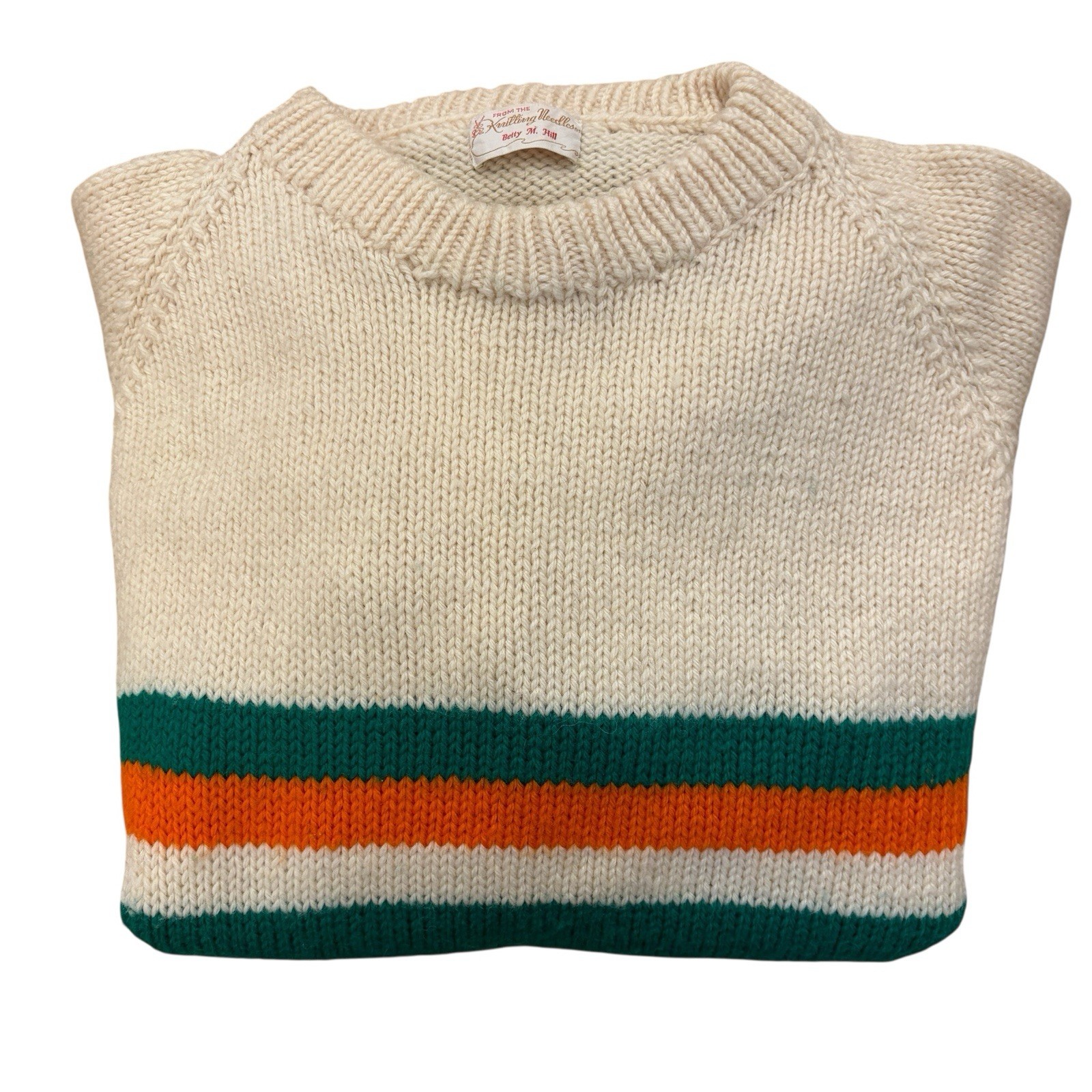 Hand Knit Pullover Sweater Jumper Handmade Bold Stripe Green Size M VTG 90’s Y2K