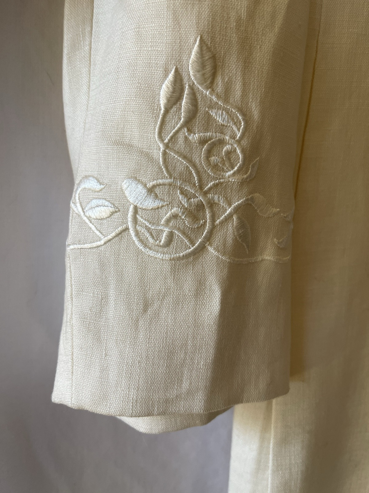Vintage VALERIE STEVENS Pure Linen, 12, Cream Long Blazer Mandarin Collar NWT