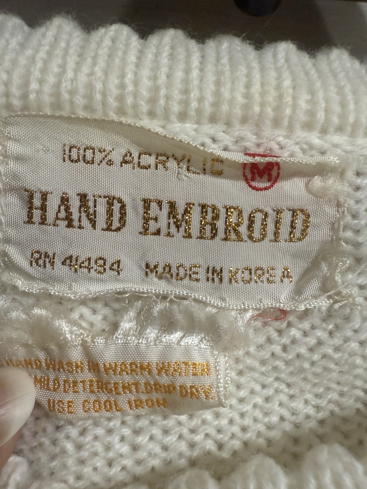 VTG 70’s White Hand Knit Boho Poncho CapeSweater Button Arm Holes Fringe Sz Med