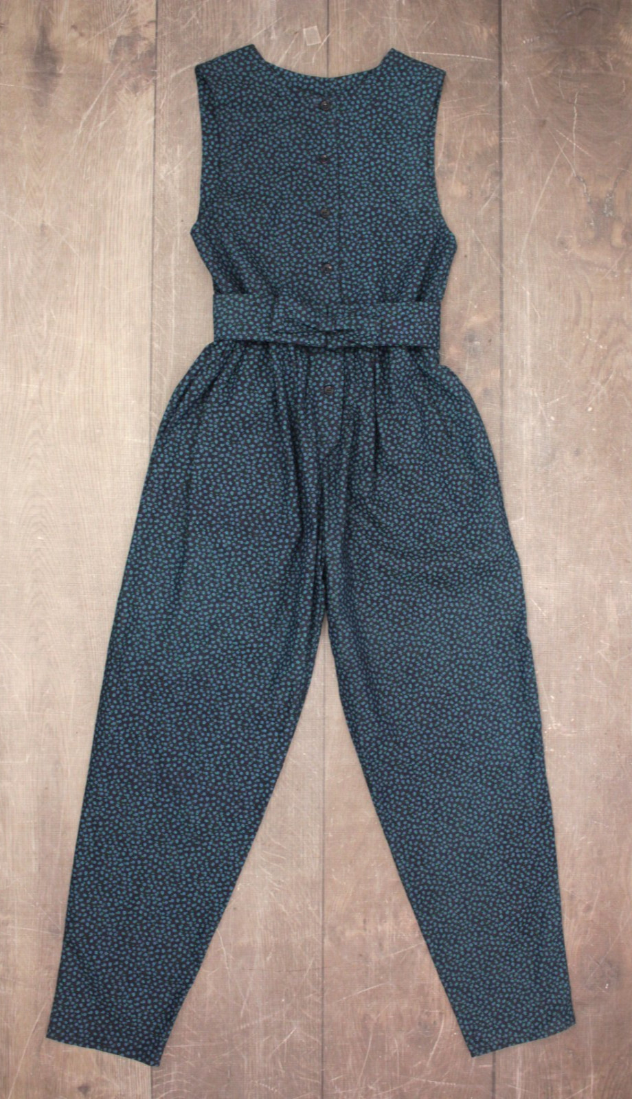 Vtg Women’s 80s 90s Dark Blue Floral Laura Ashley Fabric Jumpsuit W/ Belt XS