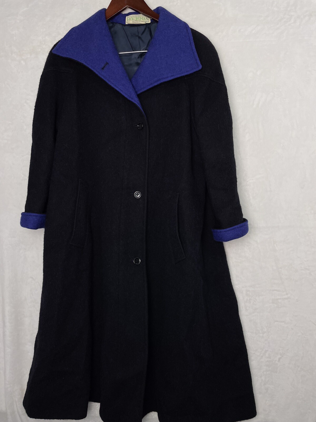 Vintage Jimmy Hourihan of Dublin Ireland Alpaca Wool Coat Maxi Duster Black Blue
