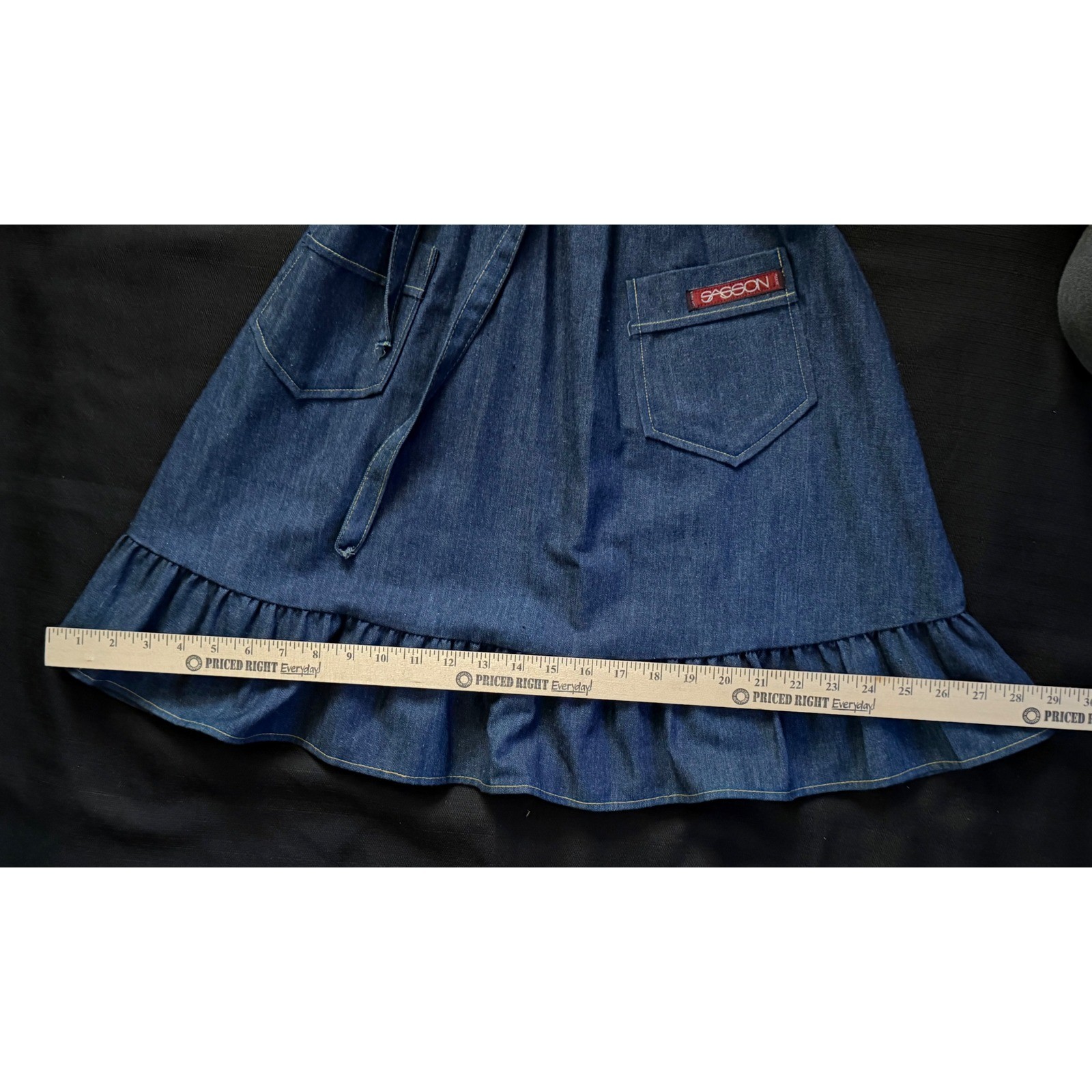 70’s Sasson denim dress size 12Union label Western, A-line, Ruffle Made in USA