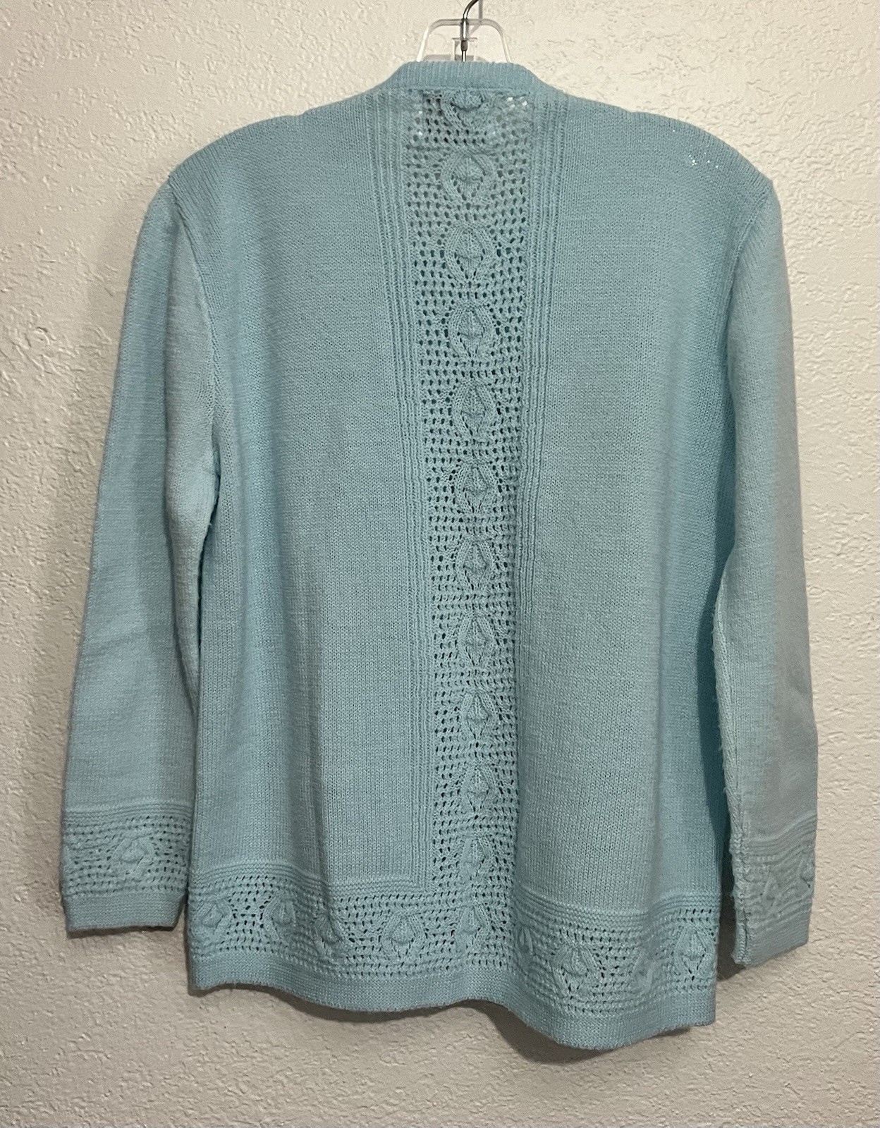 Vtg Med Baby Blue Cottagecore Feminine Grandmacore Nerd Pearl Cardigan Sweater