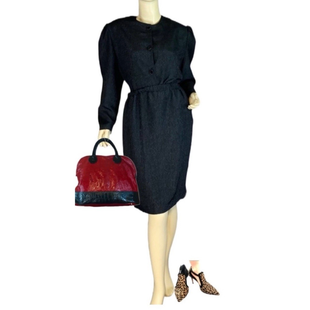 WOMEN’S VINTAGE 1980’S BLACK CHELSEA II SWIRL PRINT SKIRT SET SIZE 20W