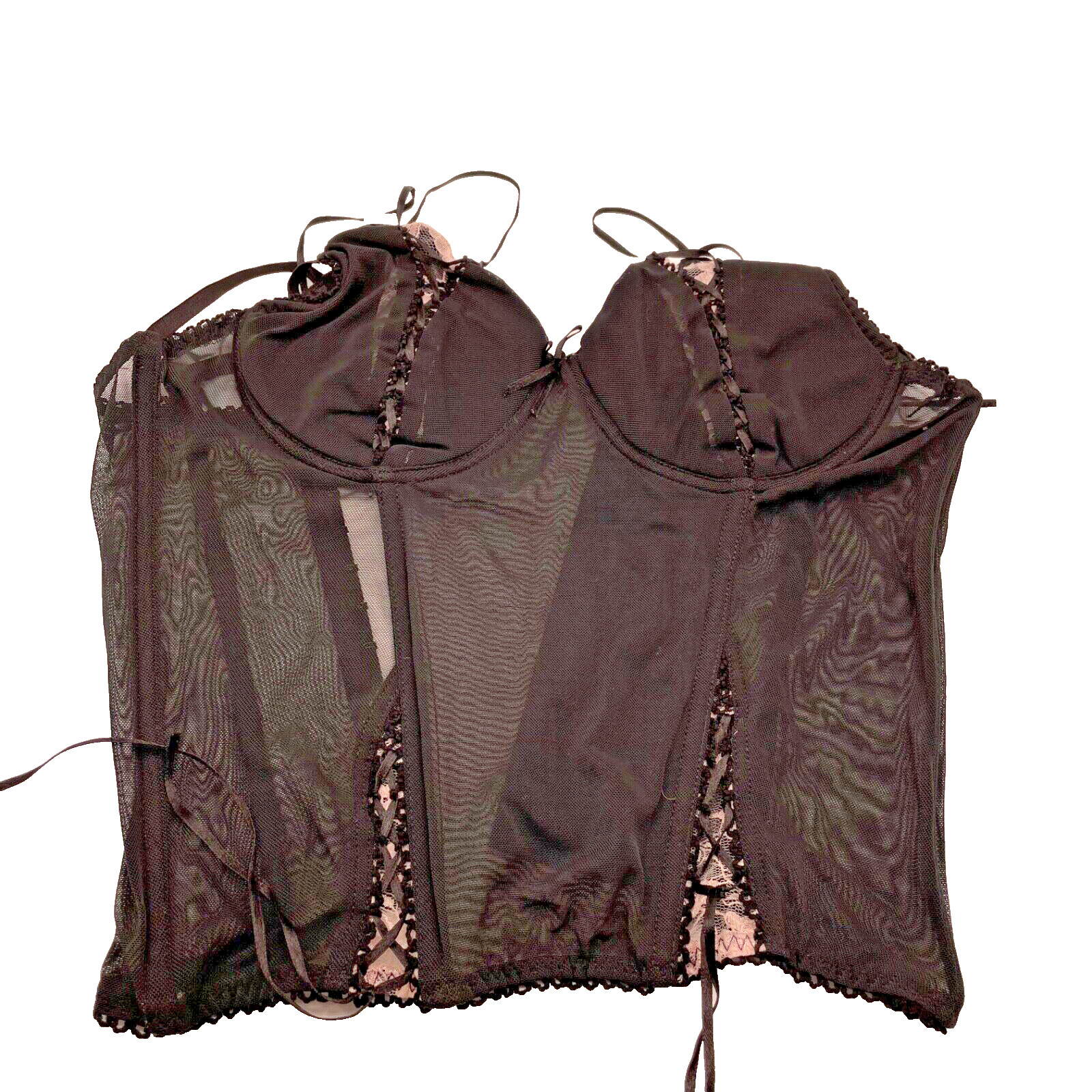 Jolie Intimates Black Semi-Sheer Mesh Lace Boned Bustier Corset Top UW Bra 36C