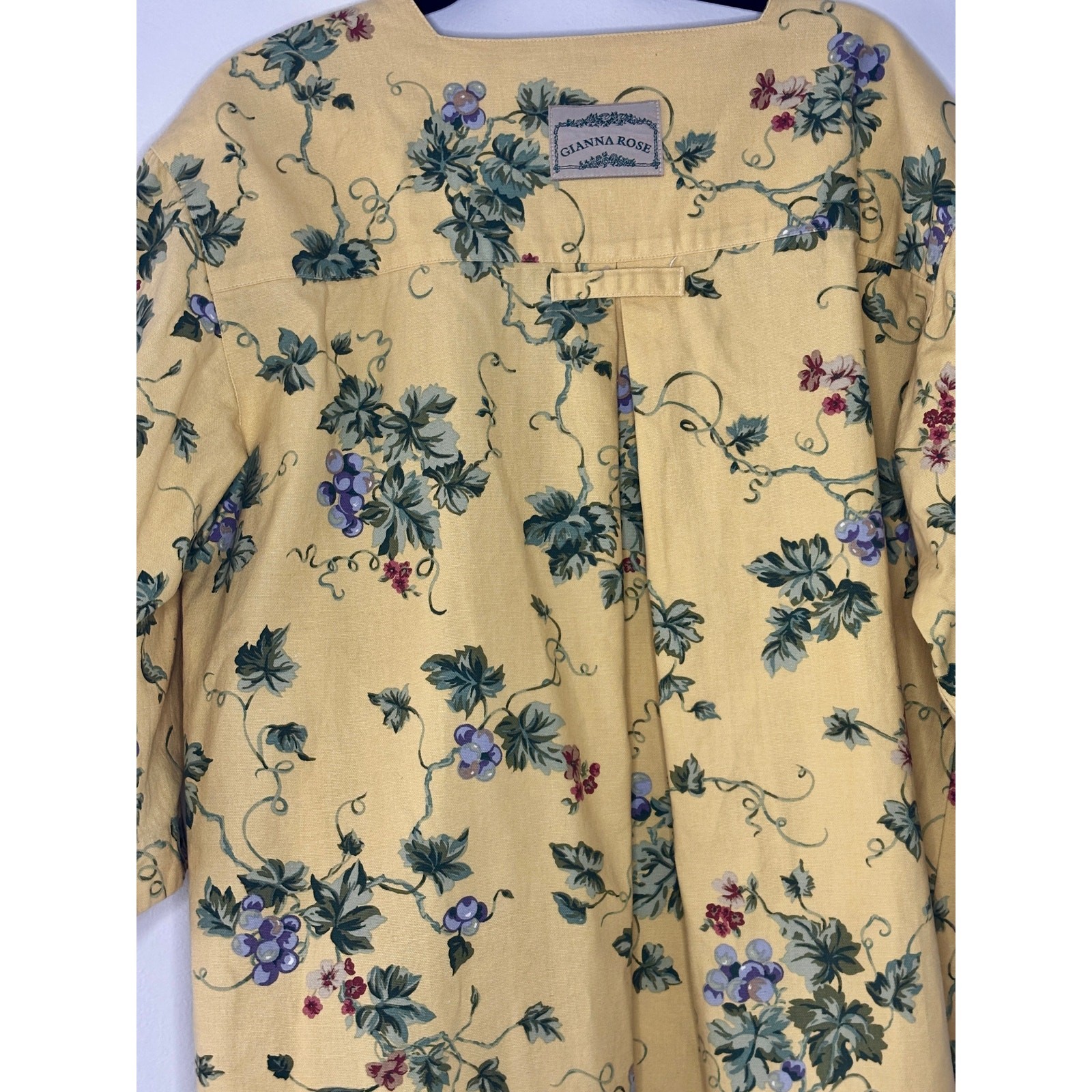 Vintage 1980s Gianna Rose Butter Yellow Floral Tunic Smock Chore Coat Artist S