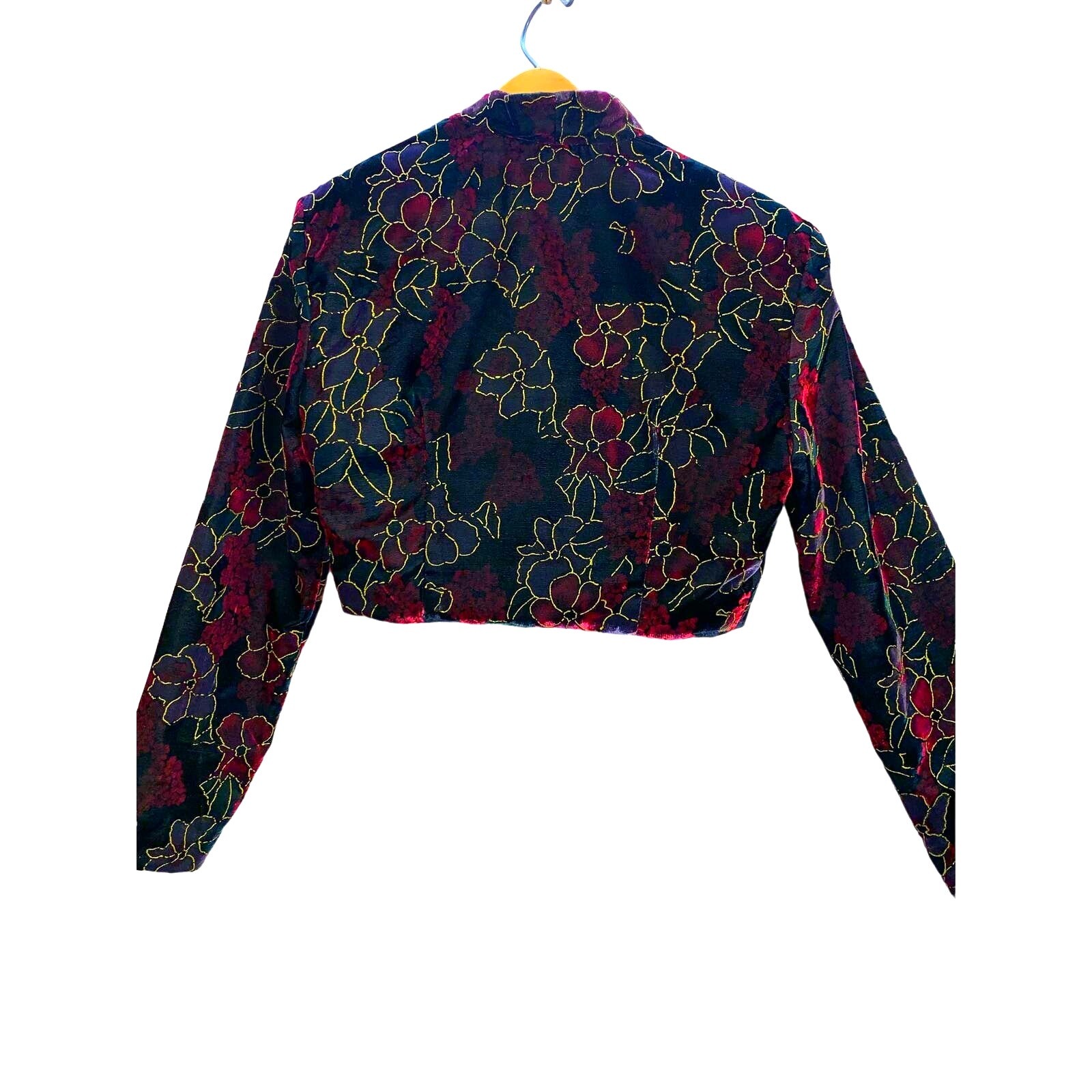Vintage Velvet Floral CDC Evening Bolero Jacket Womens M 90s Party Cropped