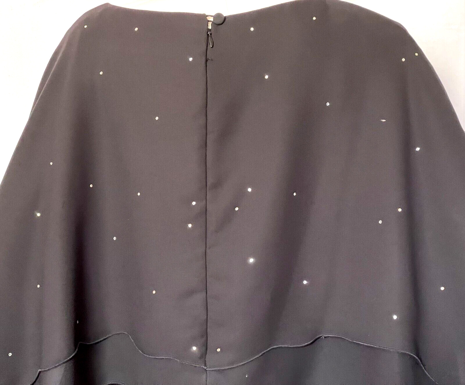 Vintage 80s Holly Harp Black Layered Dress W/Rhinestones /Scalloped Edges SZ 12