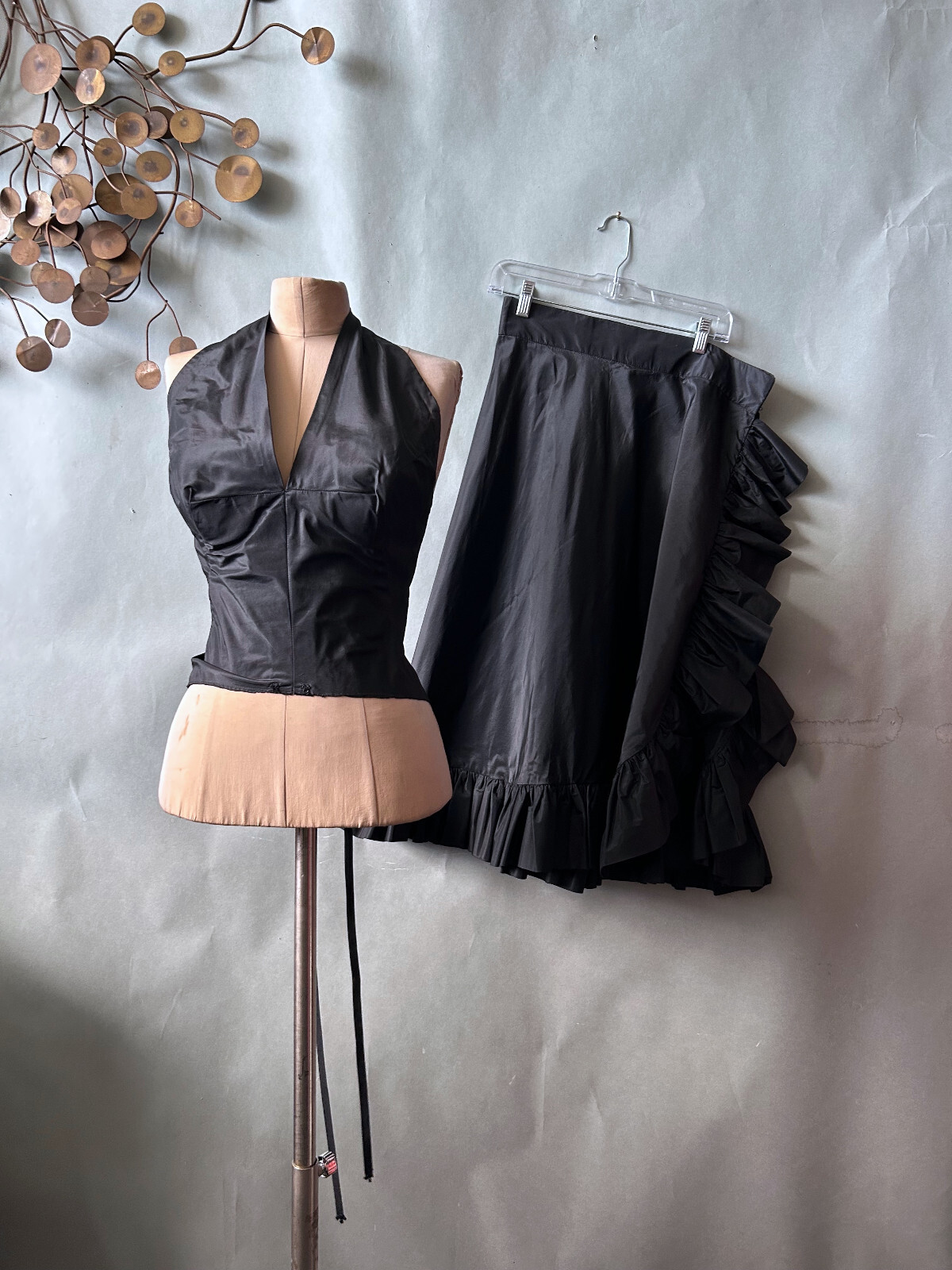 Vtg 1960s Flamenco Style Party Dress Black Halter Busty Cocktail Glam sz S M