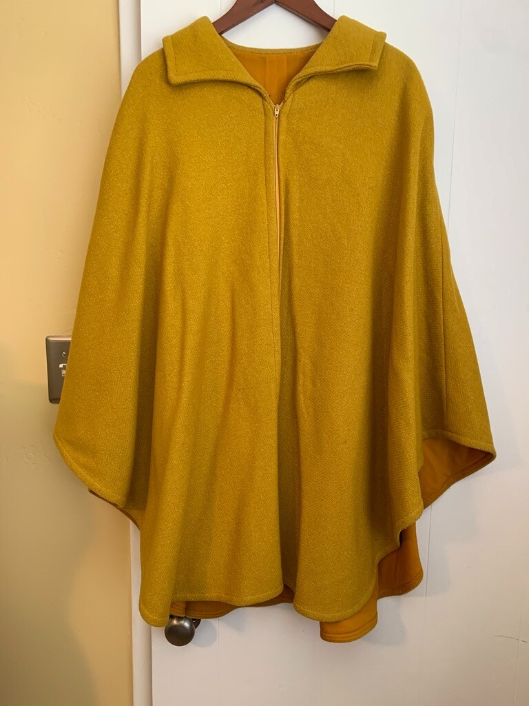 Vintage Handmade Canary Yellow Wool Cape OS