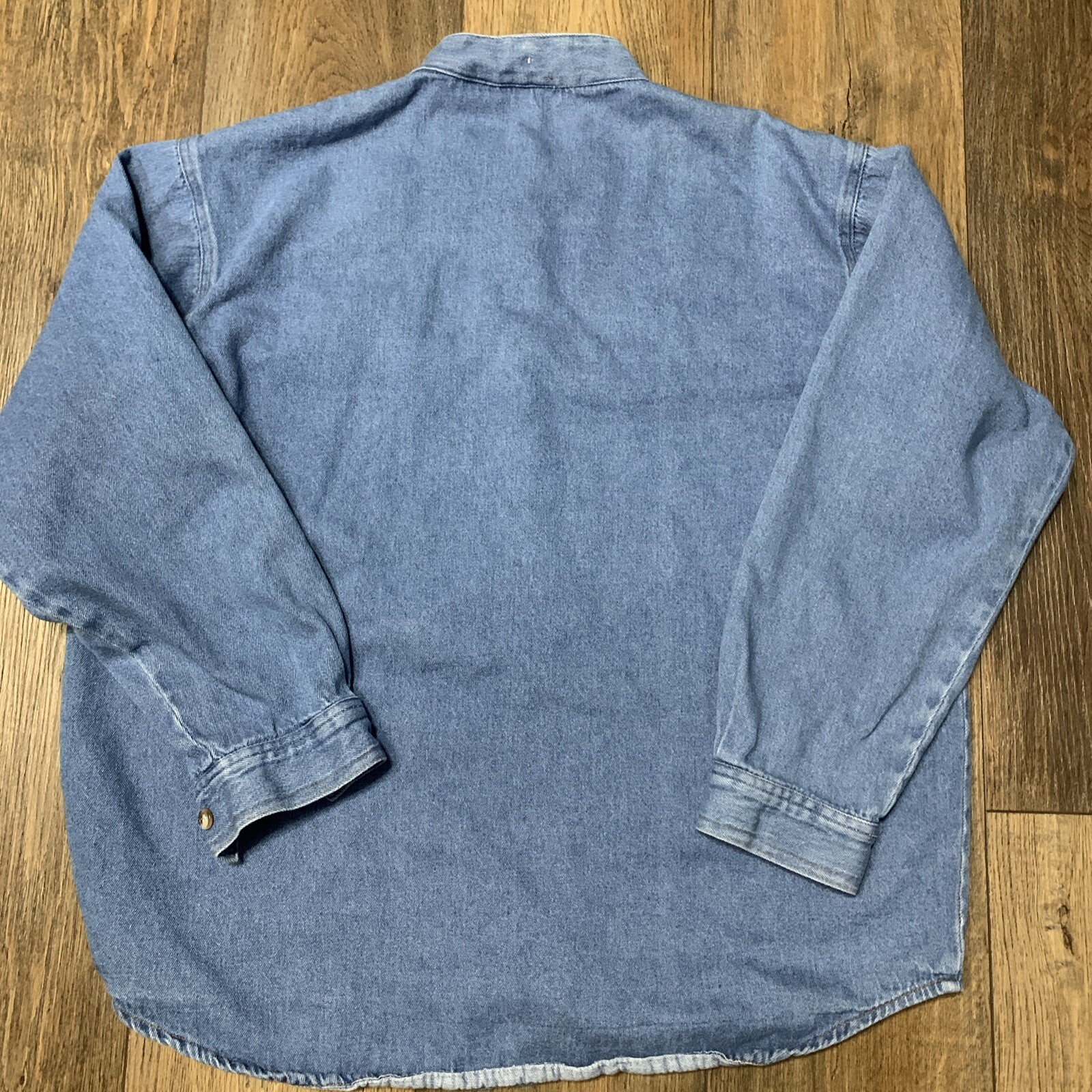 VTG Argee Denim Shirt Women’s L Western Classic Band Collar Blue Button Up