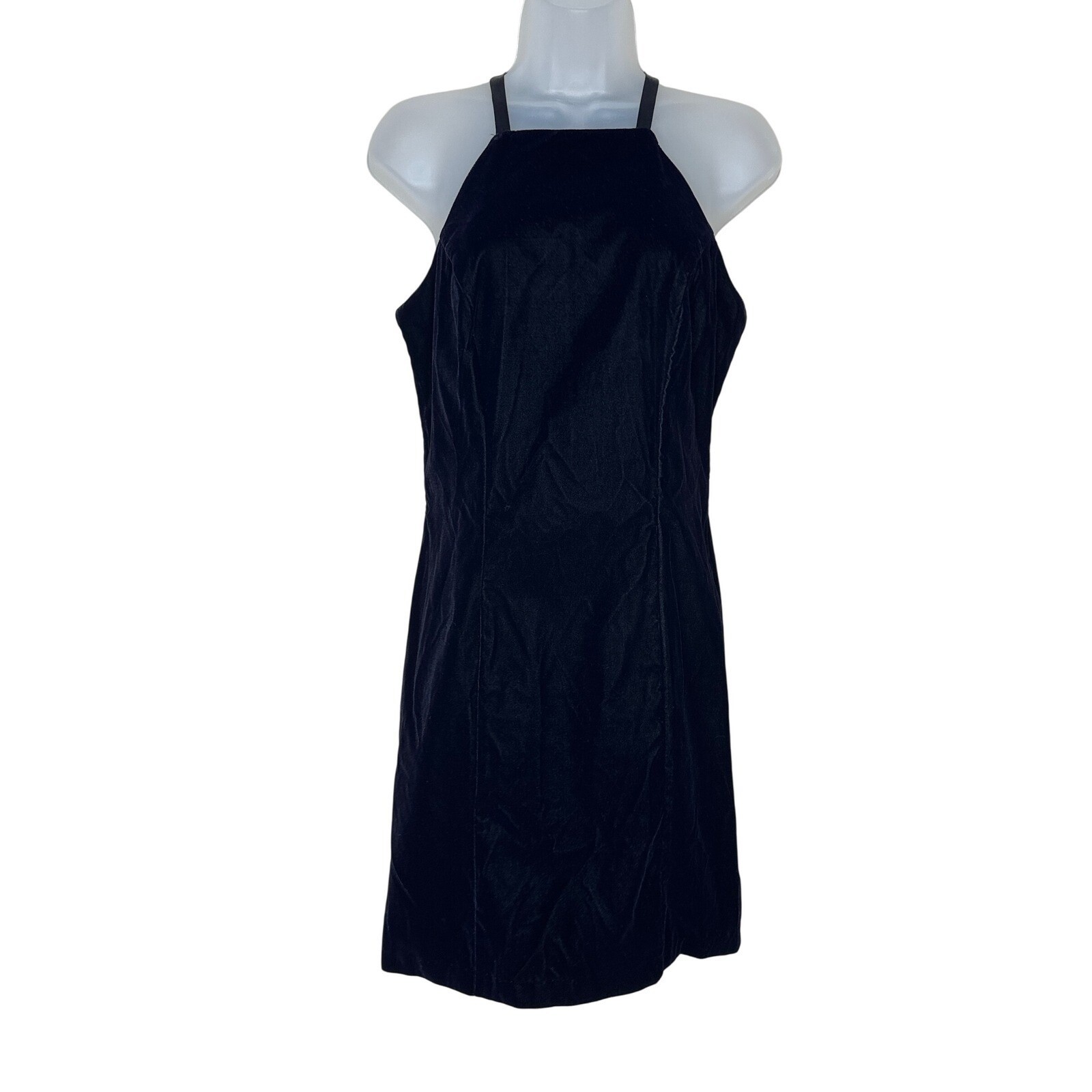 Blondie and Me VTG Velvet Halter Mini Dress Navy Blue Open Back Size 9/10 Whimsy
