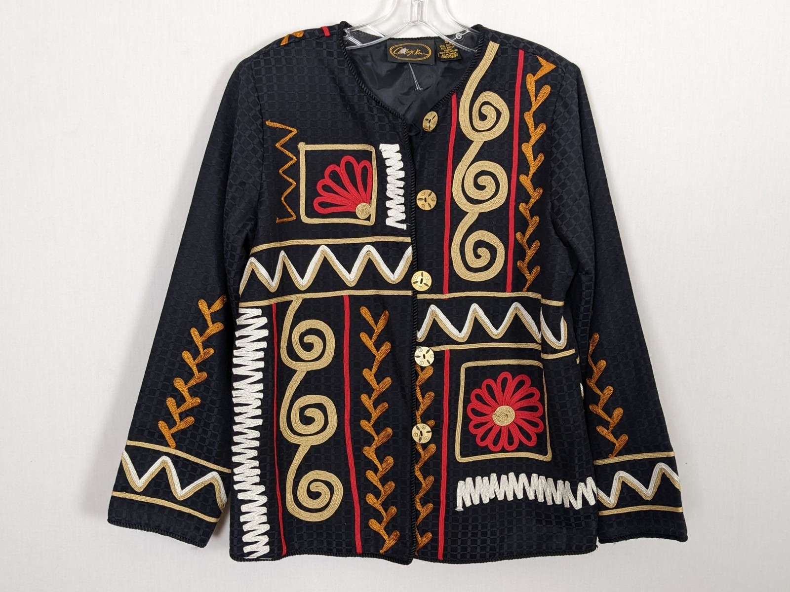 Vintage Alex Kim 90’s long sleeved abstract art black lined black colorful blaze