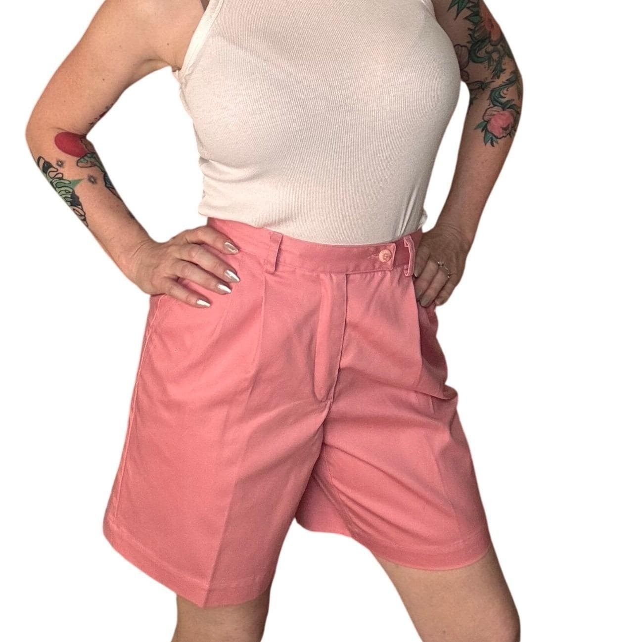 Liz Sport High Waisted Pleated Bermuda Shorts Womens Cotton 90s Shorts Vintage