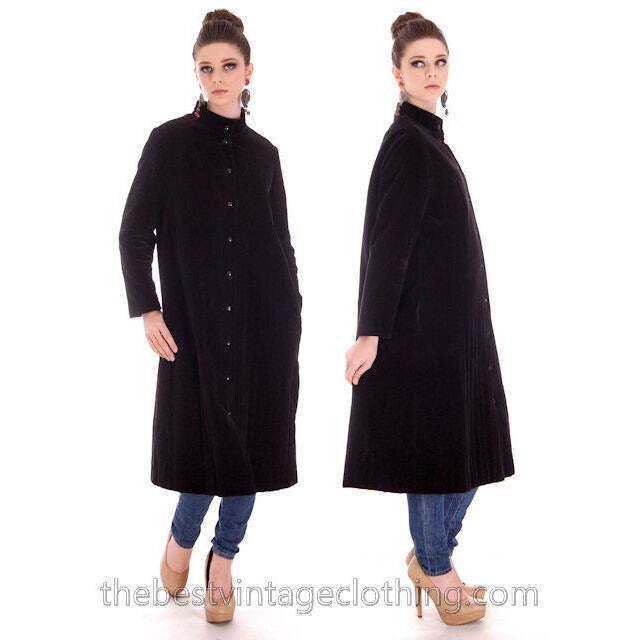 VTG 1970s Vuokko Suomi Finland Mod Velvet Coat Snap Front Black Sz 38 M L