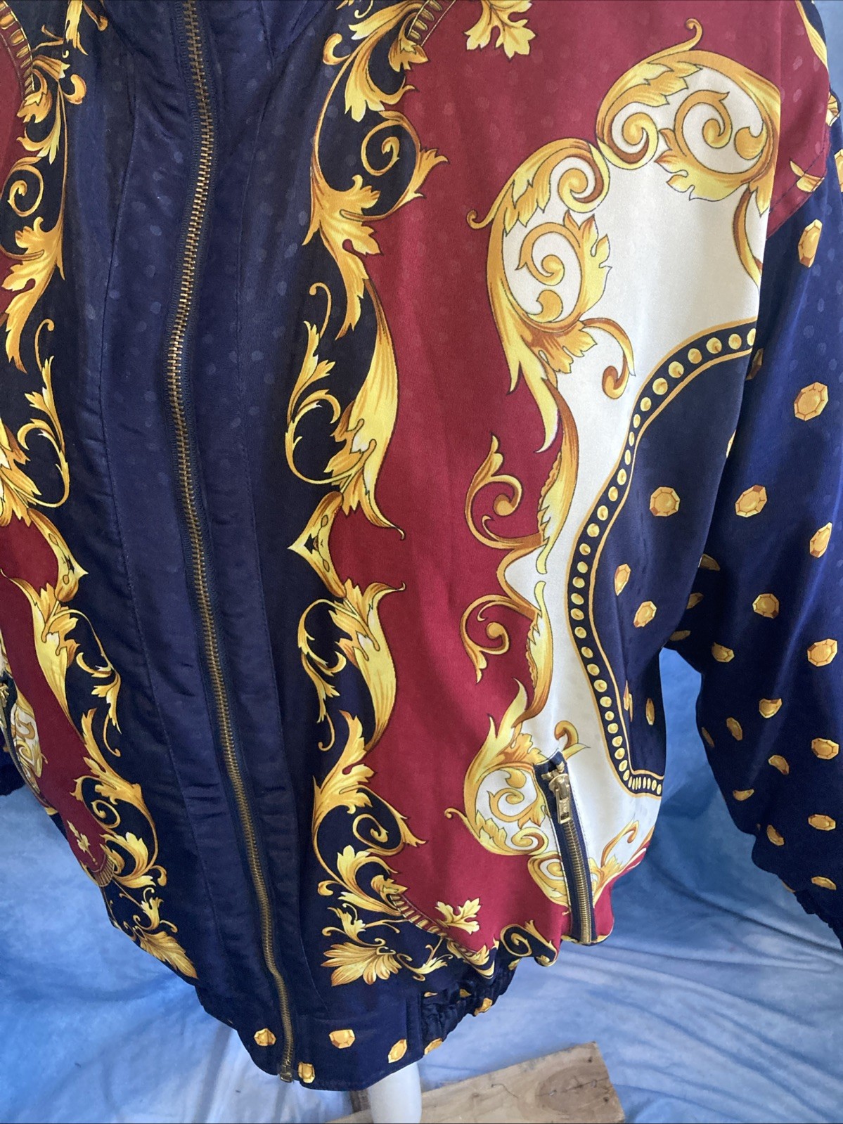 Vintage J Gallery Down Puffer Jacket Medium EUC Baroque Print 90s Korea Bomber