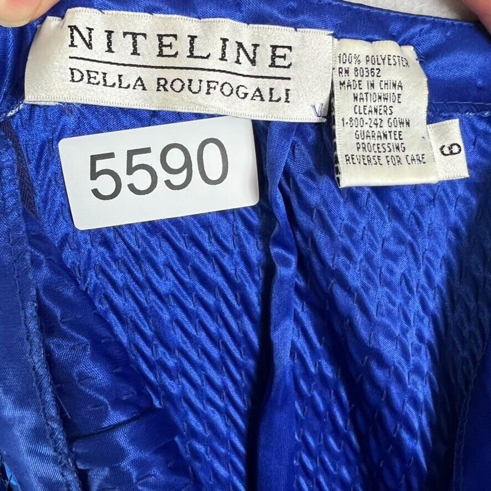 Niteline Della Roufogali Dress 6 Blue Long Maxi Neck Sequin Party Vtg 80s 90s