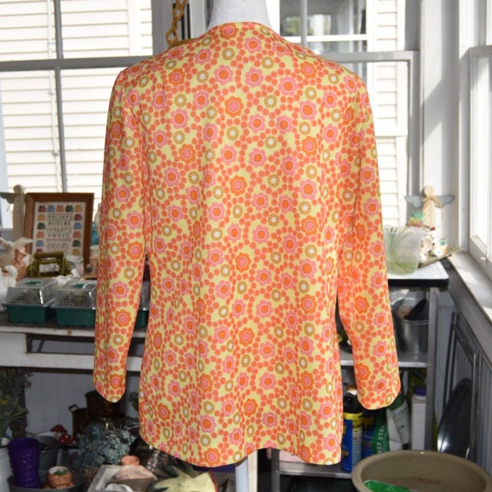 Vintage 60s Mod Floral Blouse Mr Fine Dallas Orange Pink Retro Top L