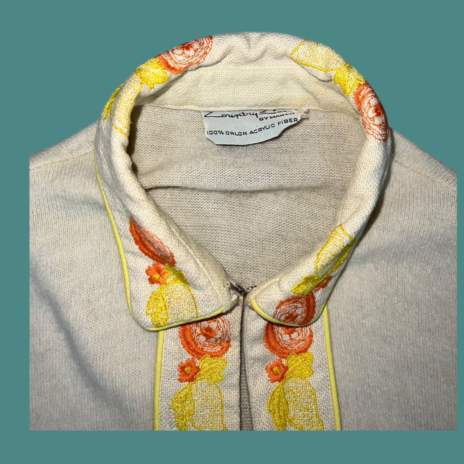 CITRUS FRUIT SALAD KNIT SWEATER ART DECO SWING ROCKABILLY VTG MCM MOD CARDIGAN