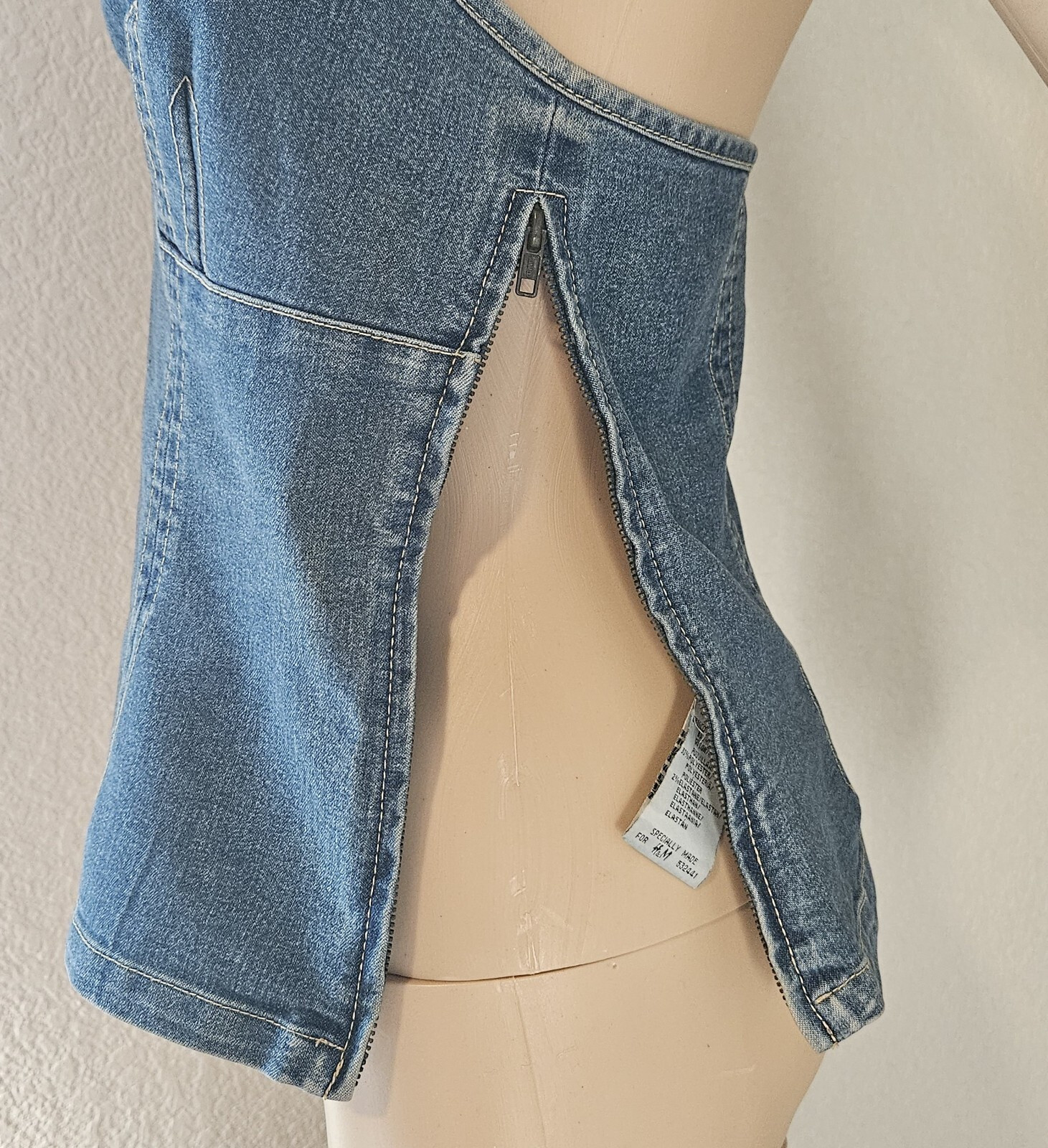 Vintage Y2K Denim Halter Top Side Brass Zipper European Size 38 Boho Western