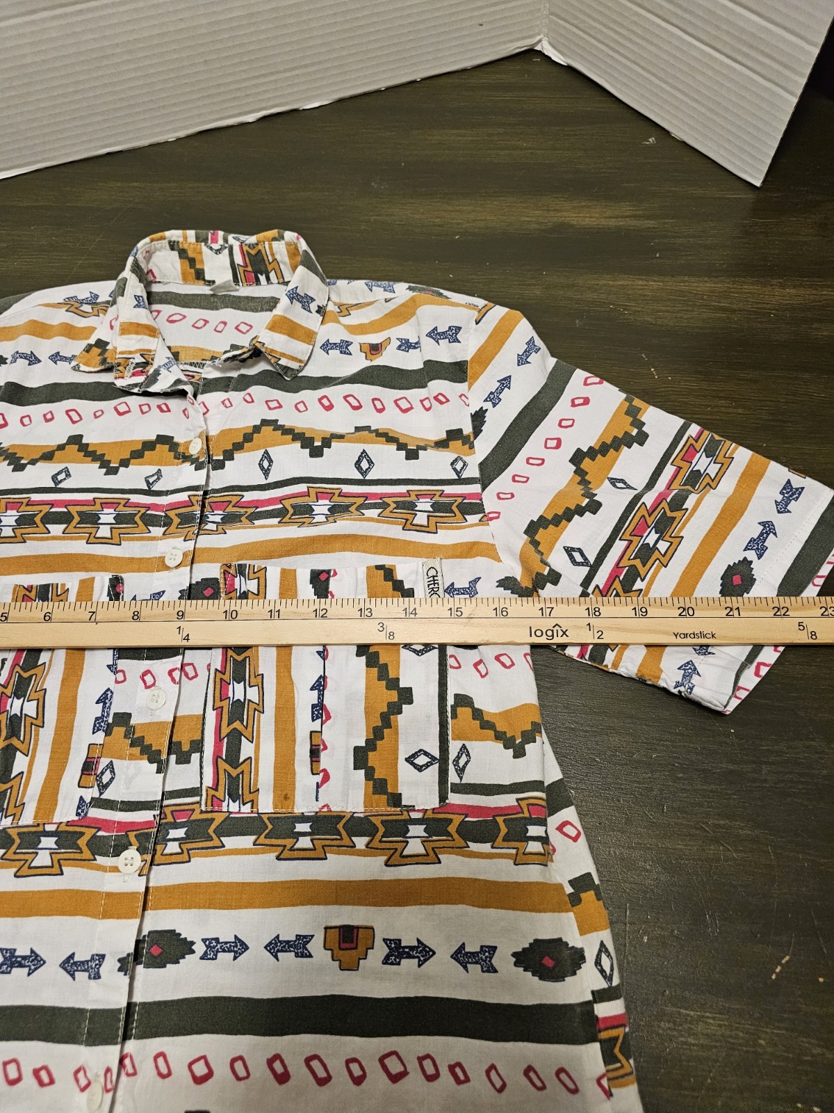 Womens Vntg Cherokee Aztec Geometric Print All Over Button Up Made In USA C441