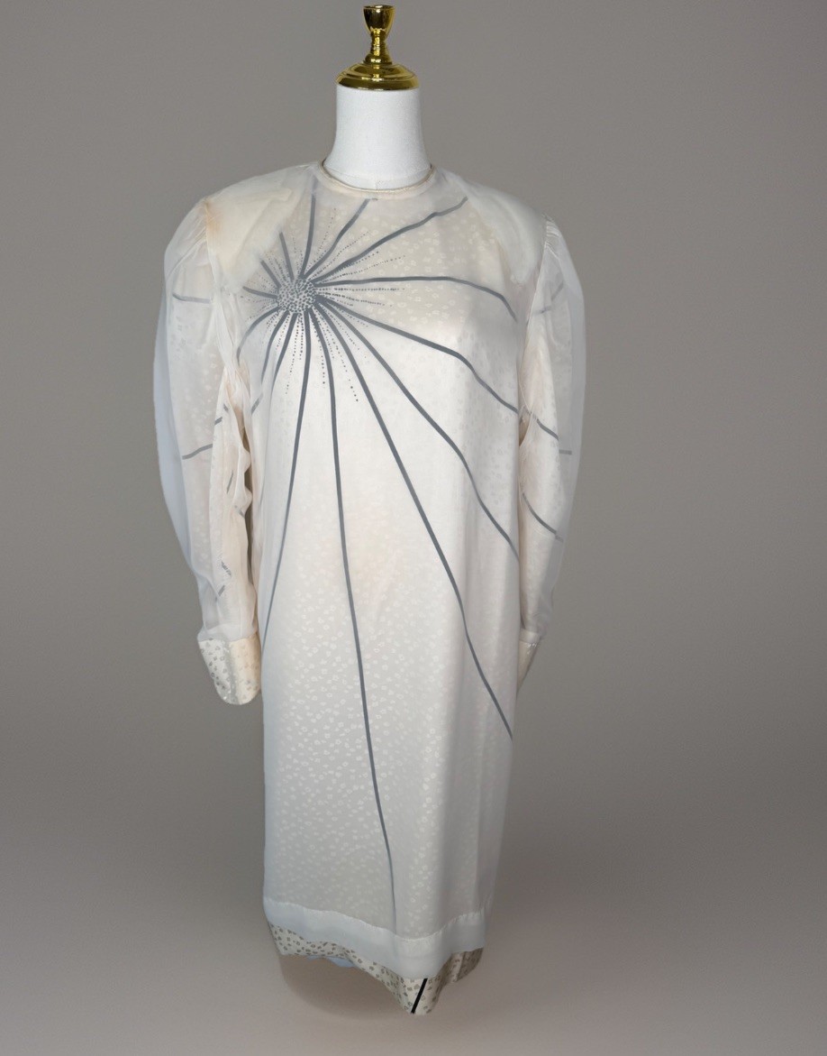 VTG David Hayes Saks Fifth Ave Silk Sheath Dress Ivory Black Size 12 L