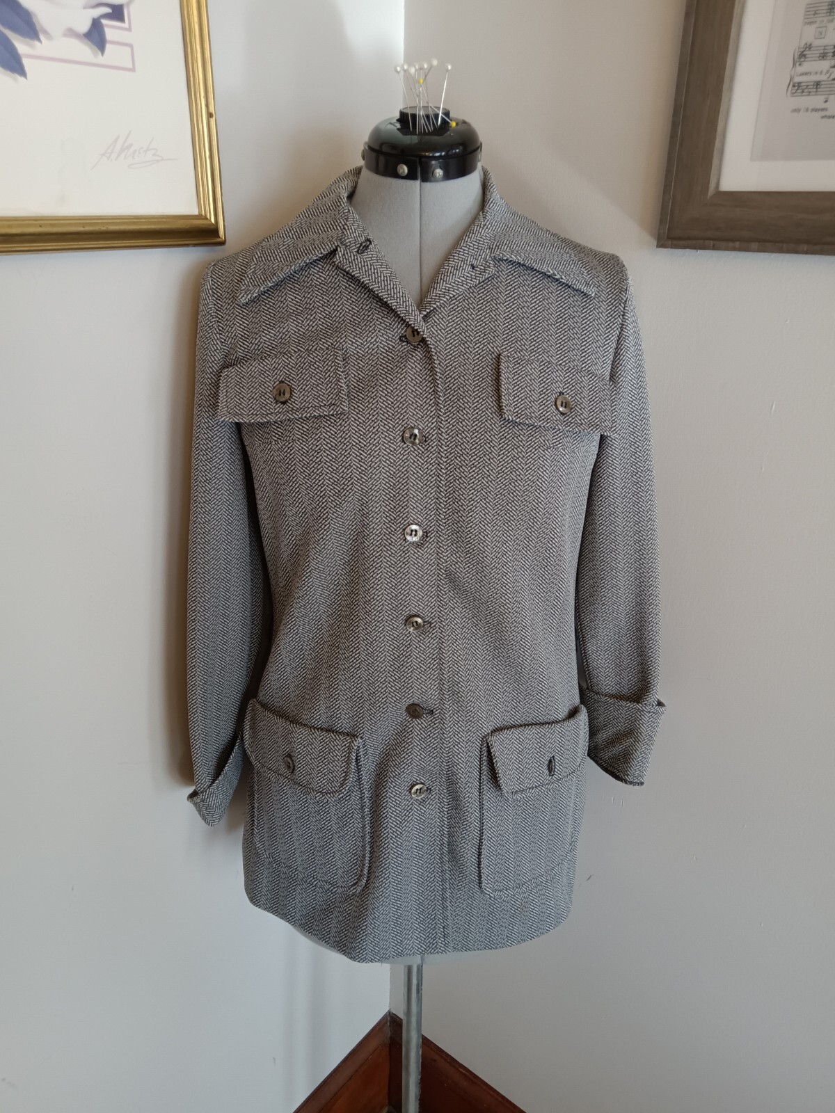 70s Vintage Shirt Black And White Mod Gogo Disco Button Down Top Collared Shirt