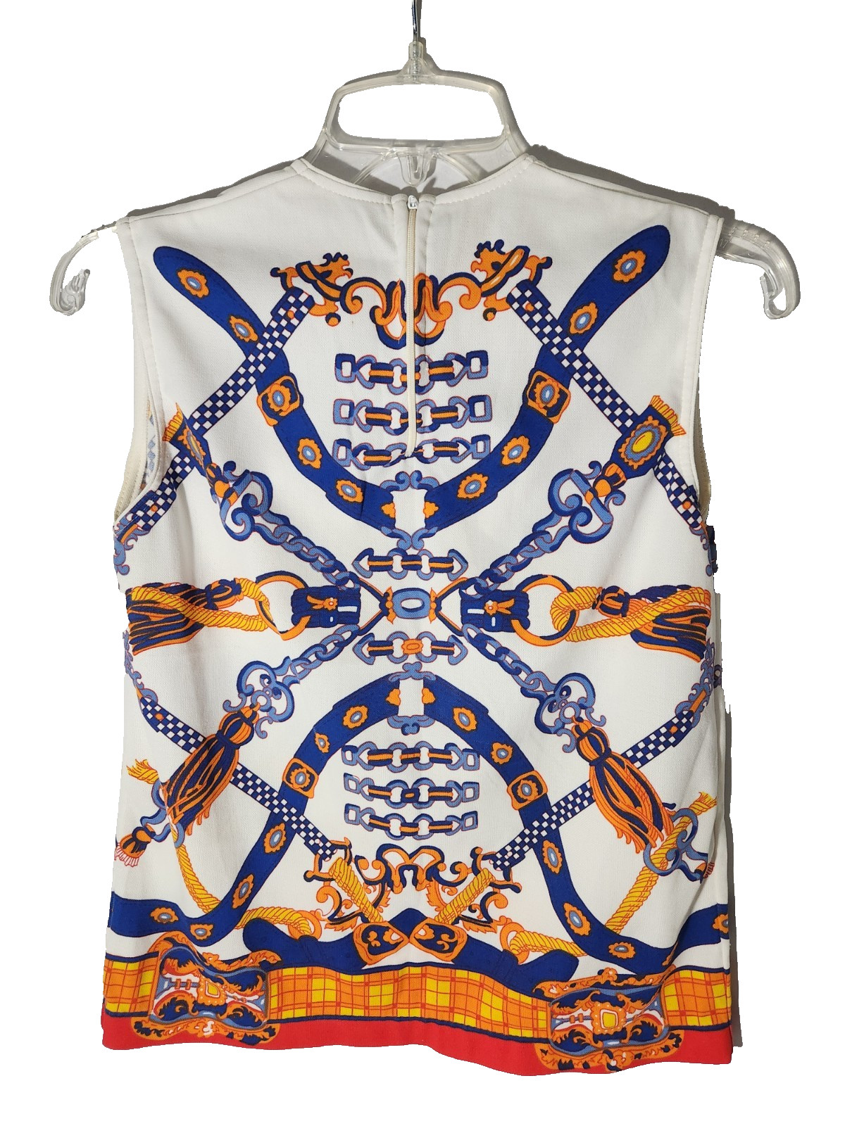 Vintage 60s MOD Pop Art Psychedelic Poly Sleeveless Top Shirt w Back Zip Medium