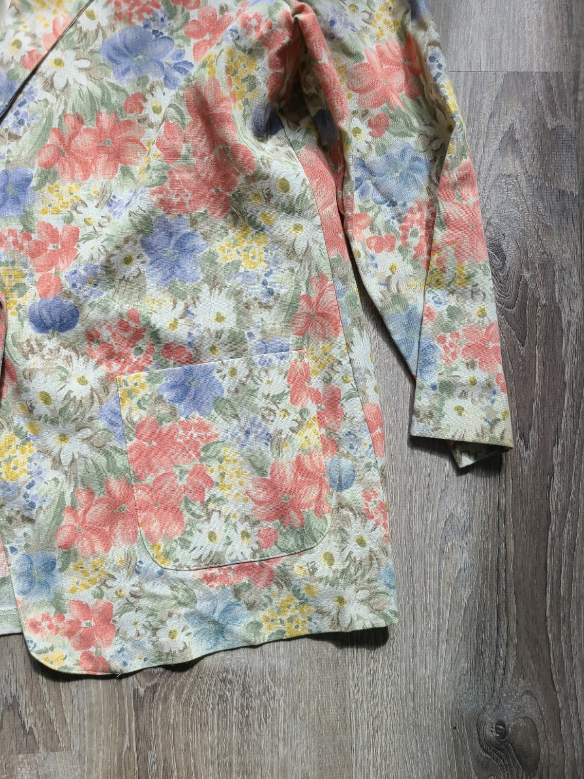 VTG Cristin Stevens Women L Blazer Office Cottagecore Spring Floral Flax Blend