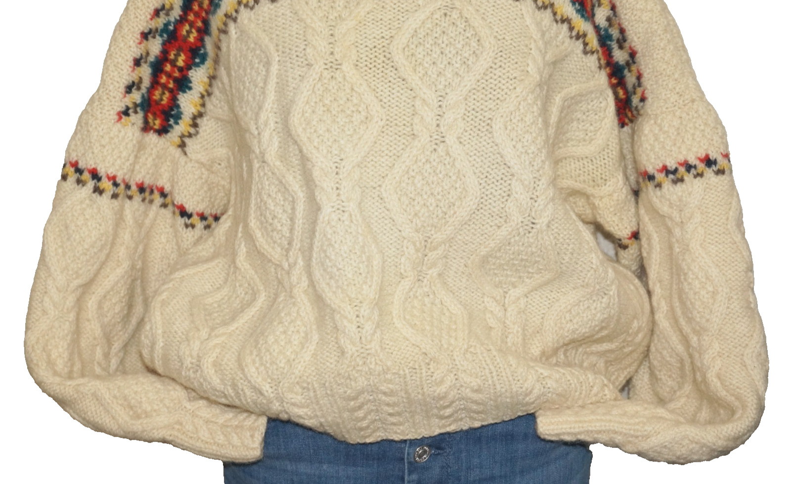 70’s Vintage INVERALLAN Cream & Multicolor 100% Scottish Wool Knit Sweater M/L