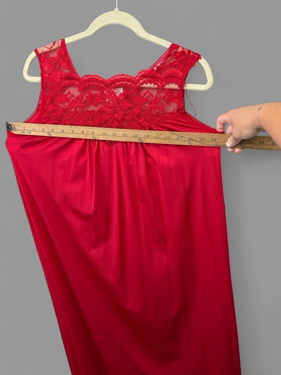 Vintage Night Gown Samye Red Lace Maxi Slip Dress with Floral Lace Trim