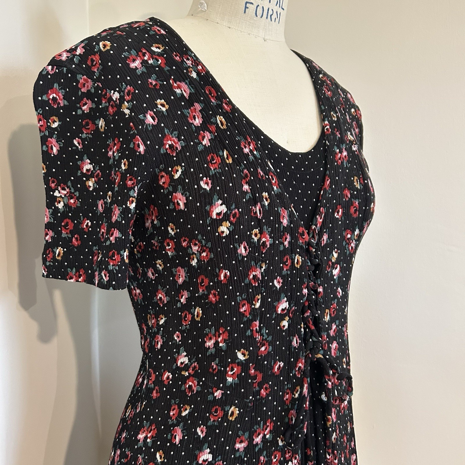VTG 80s Floral Polka Dot Dress Rayon Cottagecore Brett Alixander Sz 7