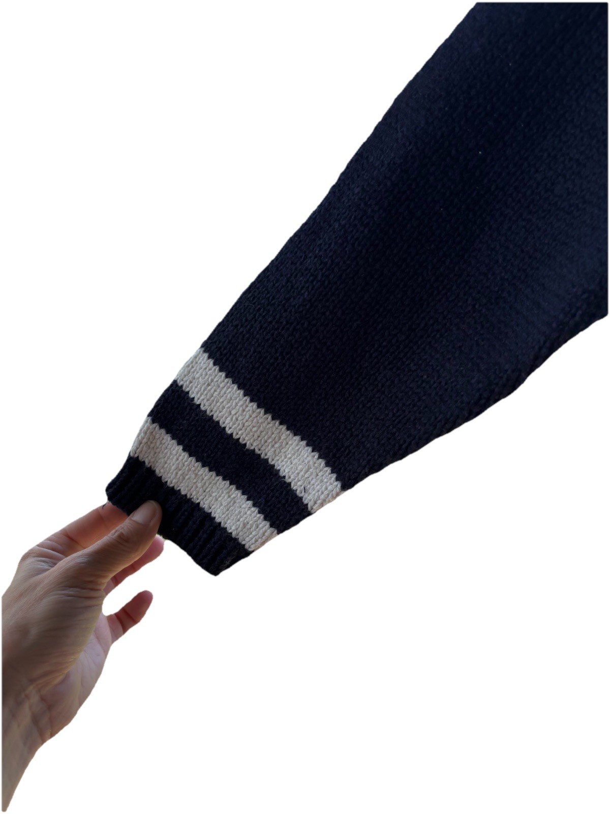 Claudia D. Star Heart Knit Sweater Womens L Navy Blue Good Vintage Americana