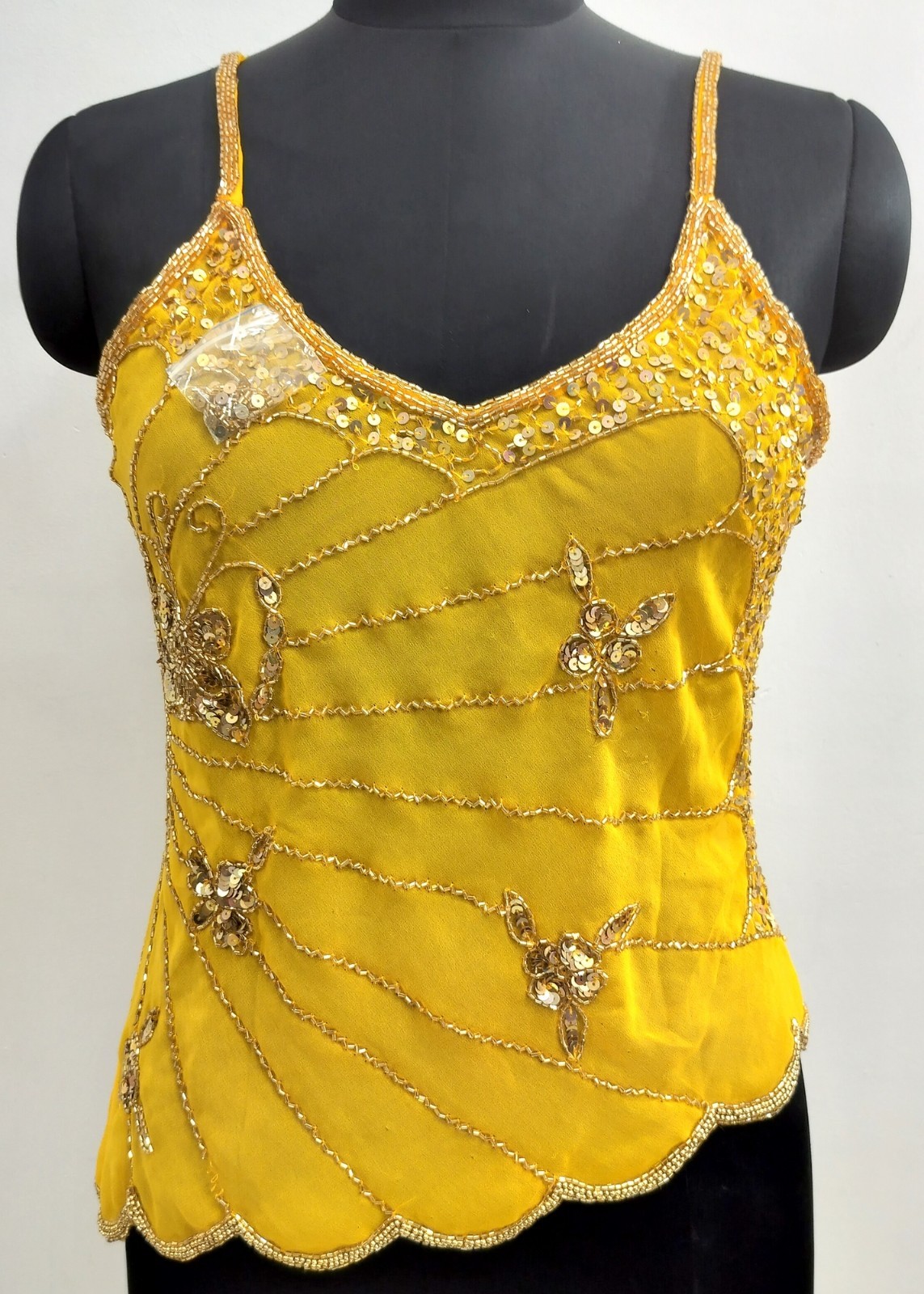 Lot 6 Vintage Y2K Golden Beaded Embroidery Costume Sequin Top Blouse Sheer Tunic