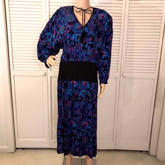 Vintage Diane Freis Multi-color Midi Floral Paisley Silk Dress Size 8/10 Medium