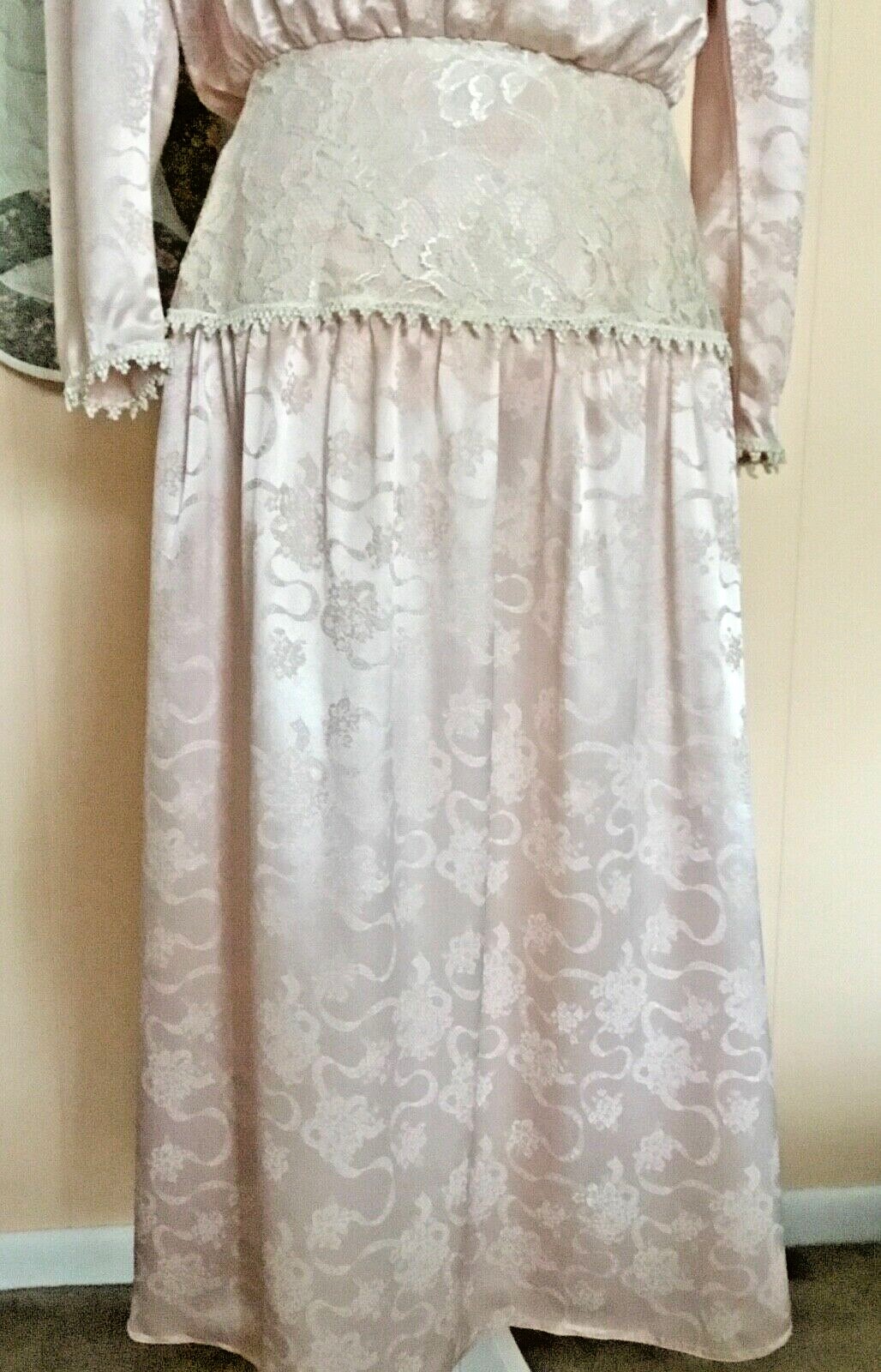 VTG JESSICA MC CLINTOCK LONG DRESS SZ 11 PEACHY PINK BLUSH W/ECRU LACE USA EXC.