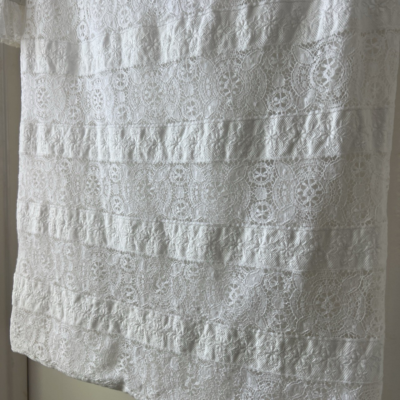 Vtg 60s S. Howard Hirsh California White Scoop Neck Lace Ruffle Day Dress Prep M