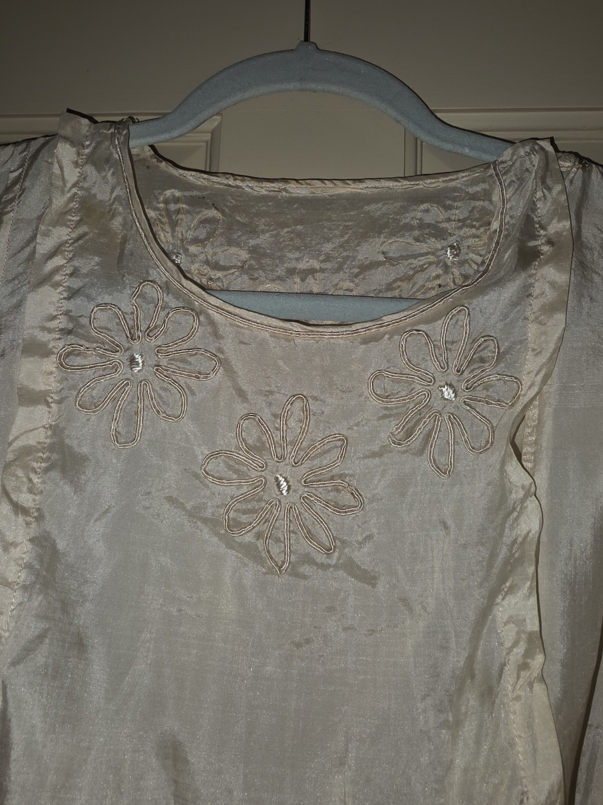 Antique Victorian Edwardian Ladies Wedding Fancy Dress with Soutache Flowers