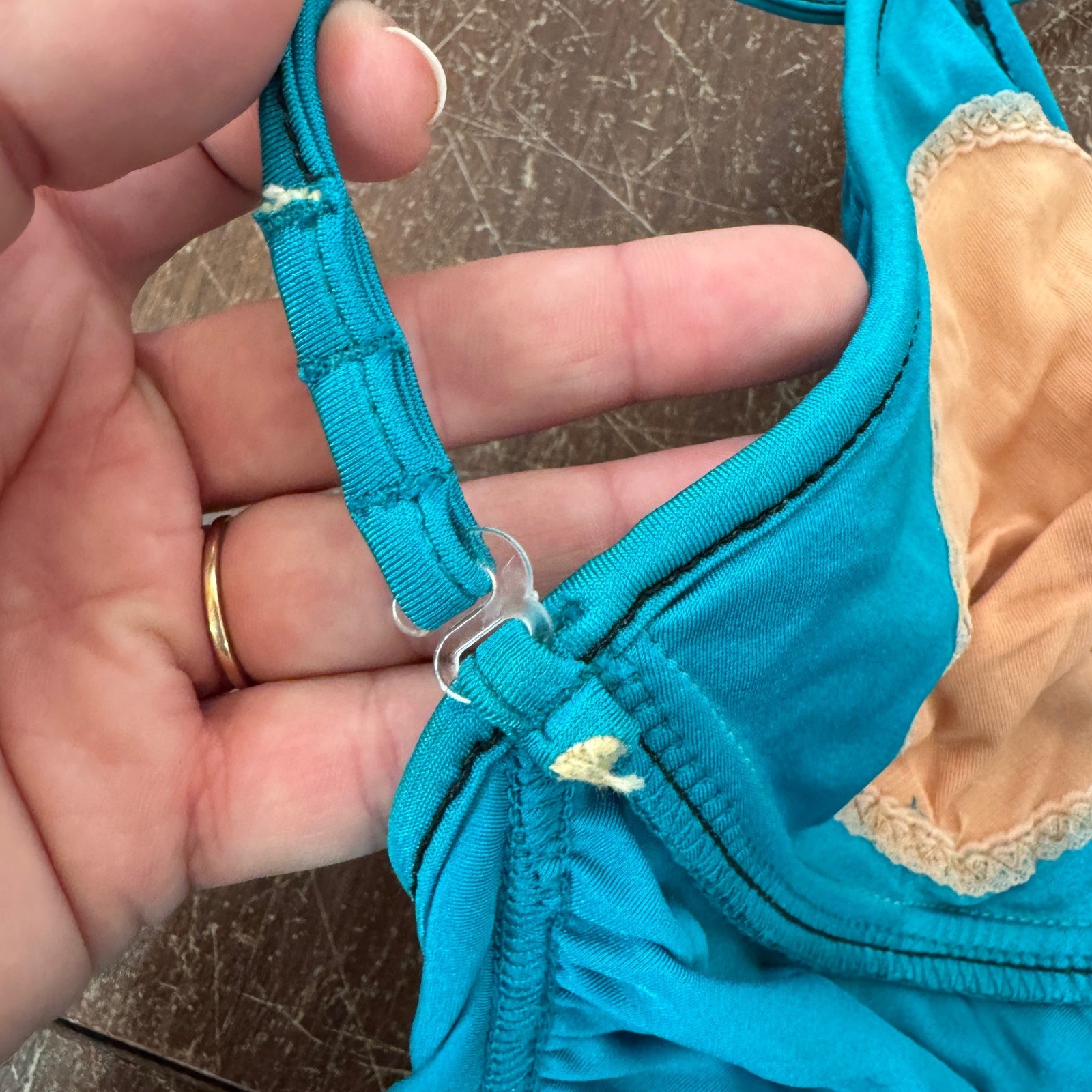 Vintage Catalina California Teal Blue Ruched Halter One Piece Swimsuit Size 12