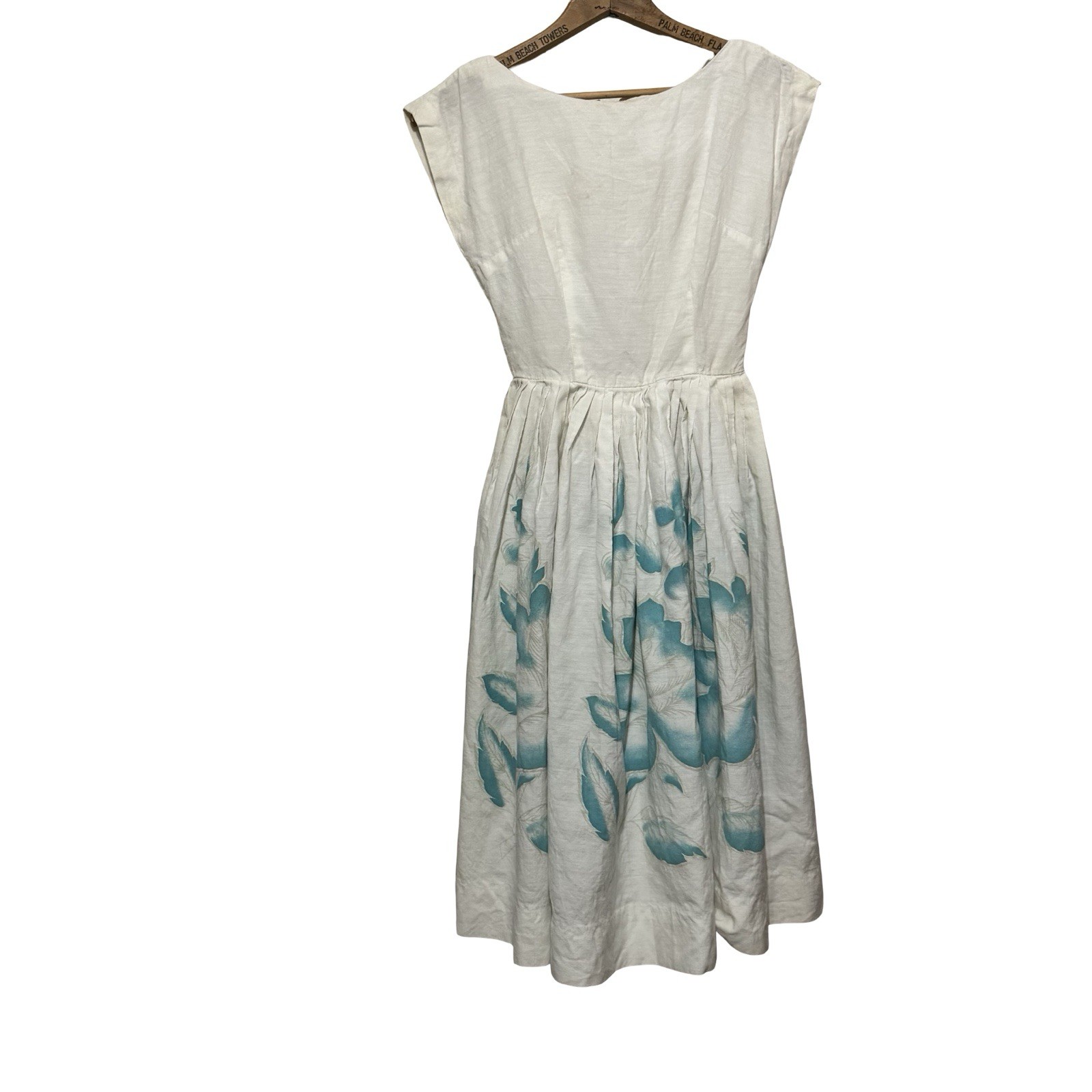 Vintage 50s Handmade fit and flare dress white floral size XS tea rockabilly