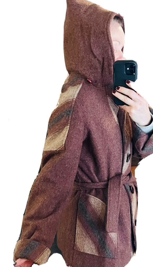 Casa de Lana Virgin Wool Hooded Belted Retro Coat Women’s Size 9 10 Vintage