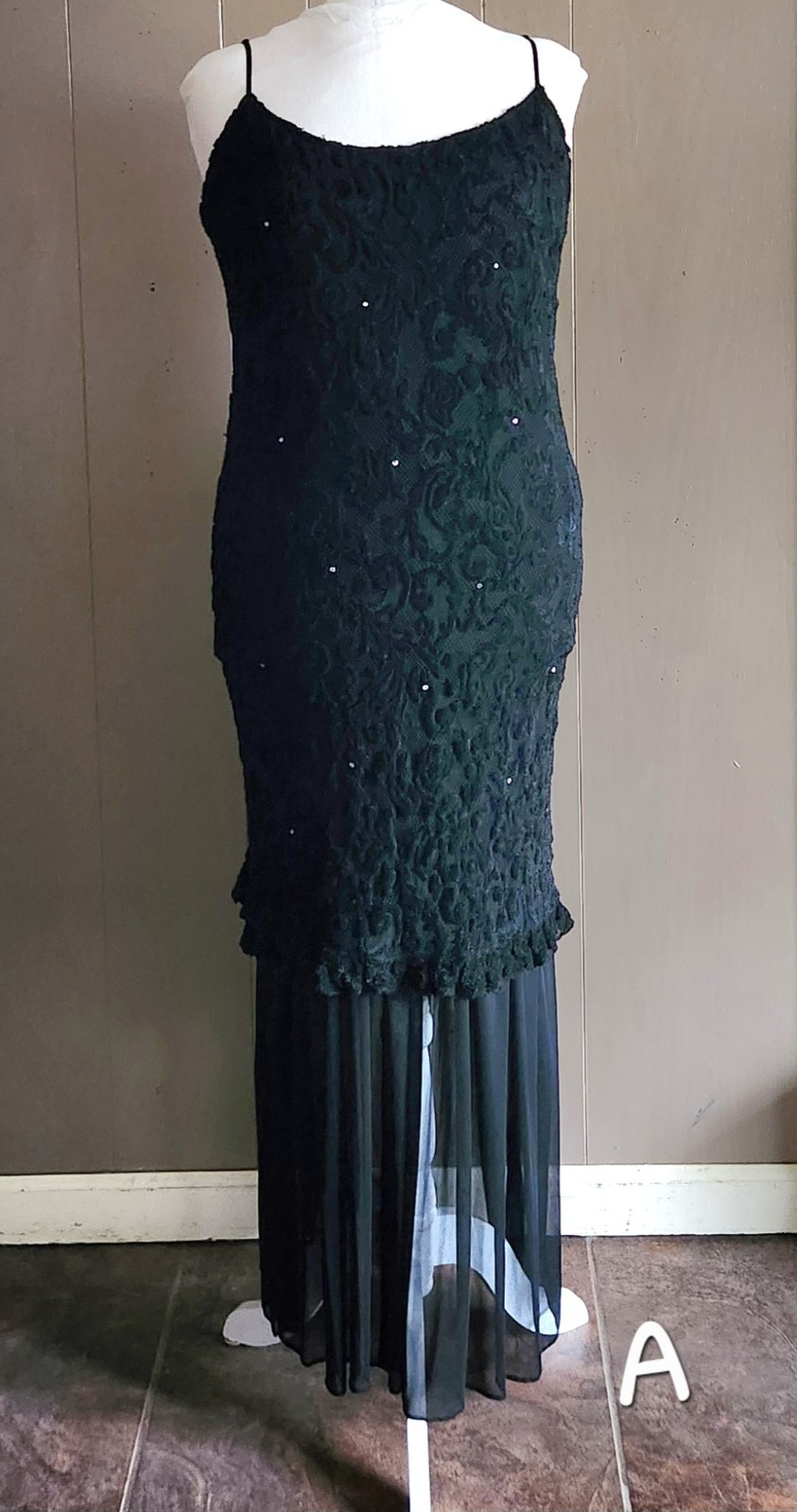 Vin: 80s Casadei Black Brocade Chiffon Rhinestone Evening Dress Beautiful Sz 18